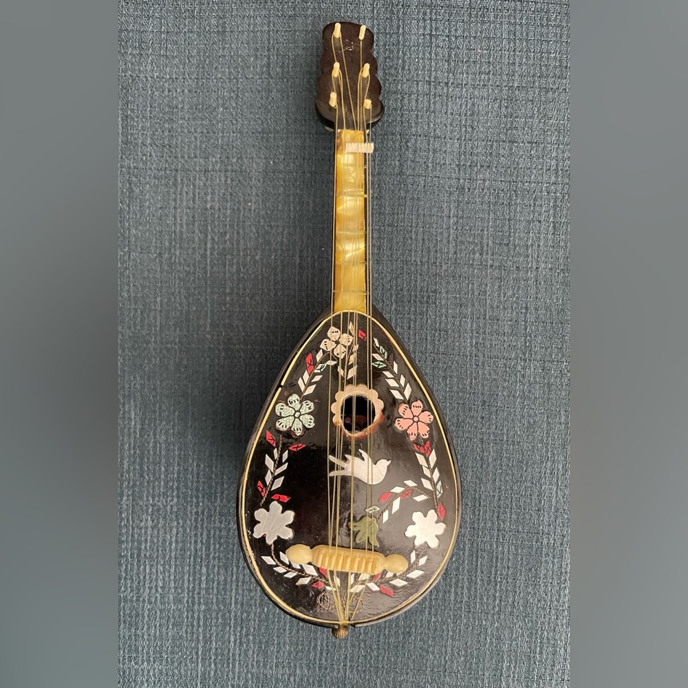 Mandolin Shaped Inlaid Music Box, Bakelite RARE